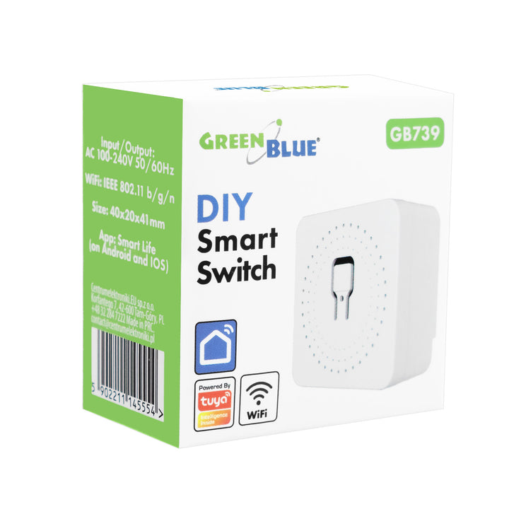 GreenBlue Flush-Mount WiFi Relay, Android/iOS/Alexa/Google Home, 100–240 V AC, 50/60 Hz, max. 16 A, for 150 W LEDs, GB739
