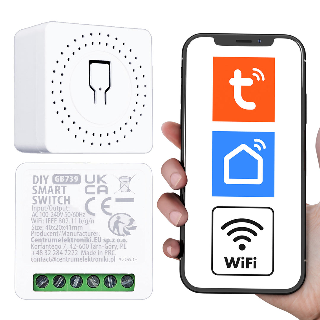 GreenBlue Flush-Mount WiFi Relay, Android/iOS/Alexa/Google Home, 100–240 V AC, 50/60 Hz, max. 16 A, for 150 W LEDs, GB739