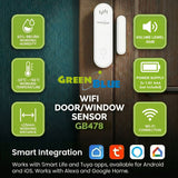 GreenBlue Wireless Reed Switch / WiFi Door/Window Sensor, Android/iOS, 3.0V DC, LR03x2, with Alarm, GB478