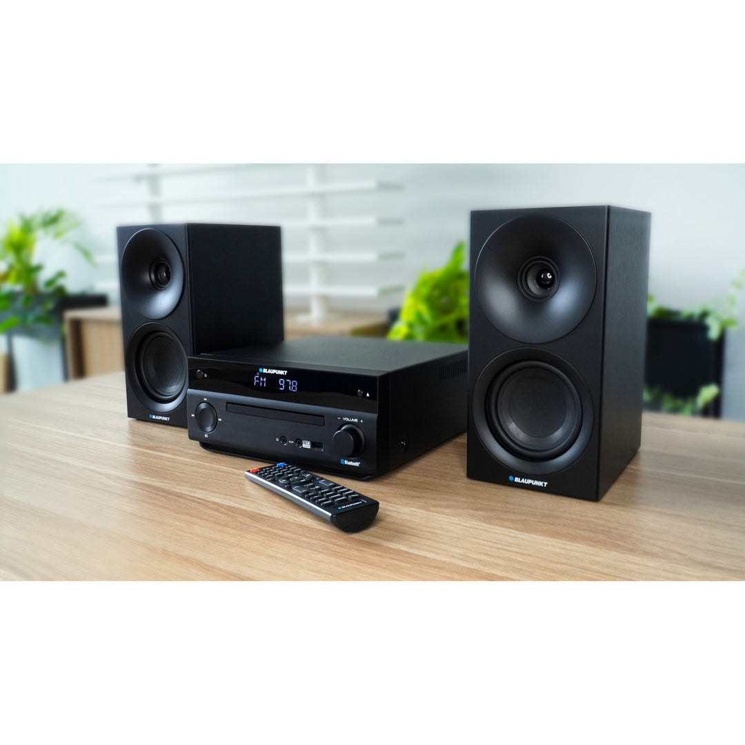 Blaupunkt micro system, 150W power, FM radio, AUX socket and USB port, Bluetooth, HDMI input, alarm clock, LED display, black, MS30.02BT