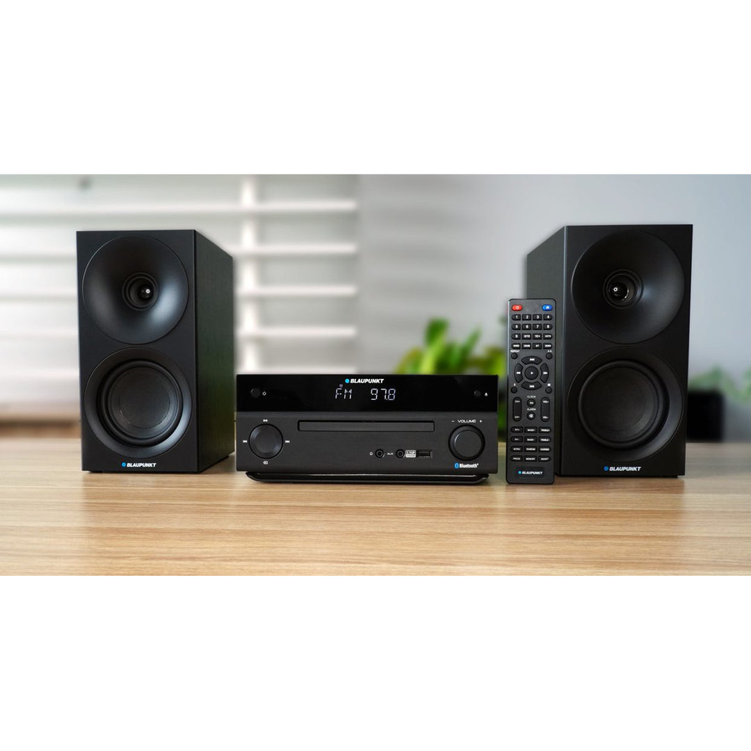 Blaupunkt micro system, 150W power, FM radio, AUX socket and USB port, Bluetooth, HDMI input, alarm clock, LED display, black, MS30.02BT