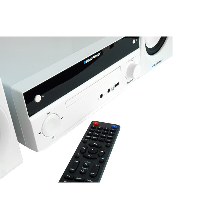 Blaupunkt micro system, 150W power, FM radio, AUX socket and USB port, Bluetooth, HDMI input, clock with alarm, LED display, white color, MS30.02BT