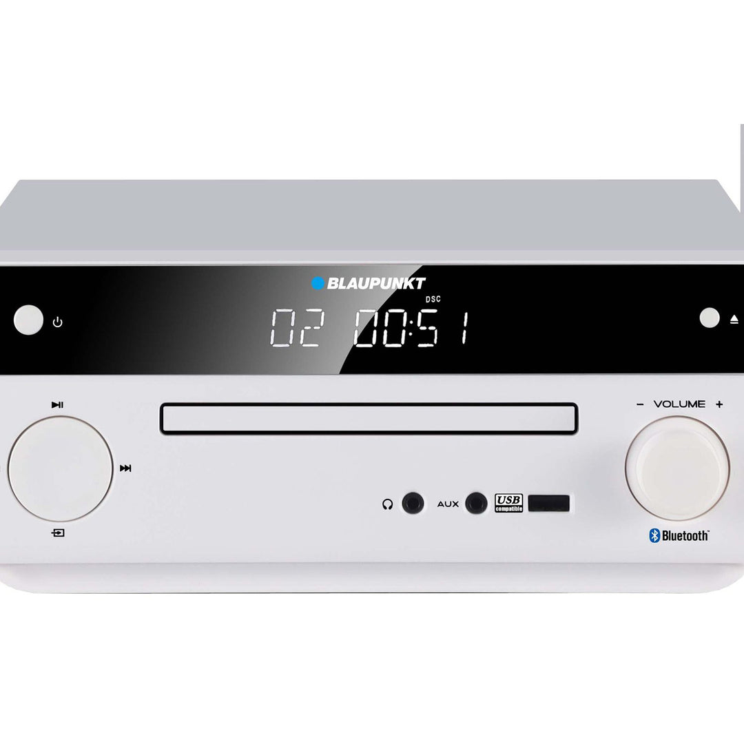 Blaupunkt micro system, 150W power, FM radio, AUX socket and USB port, Bluetooth, HDMI input, clock with alarm, LED display, white color, MS30.02BT