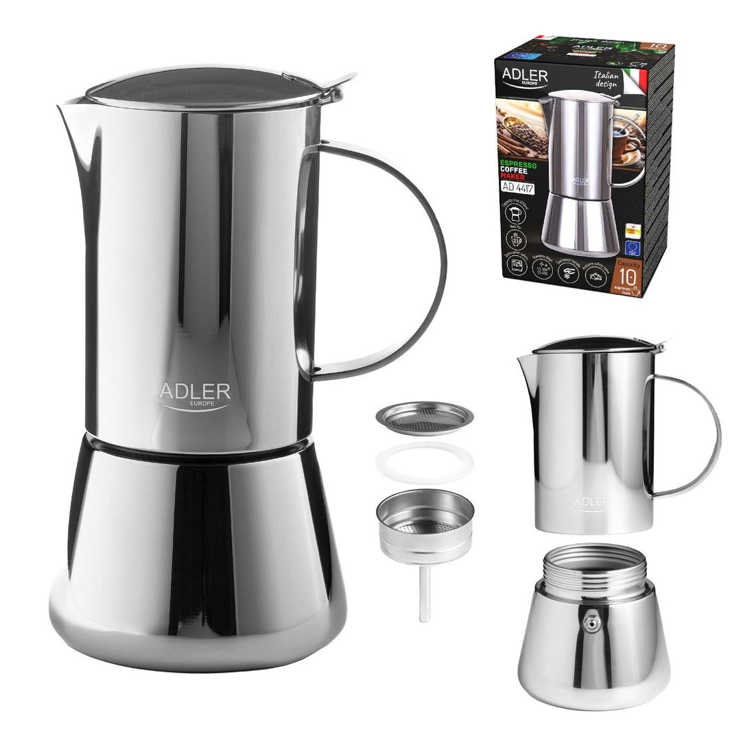 Adler coffee maker, espresso coffee maker, capacity 620 ml, silver steel color, AD 4417