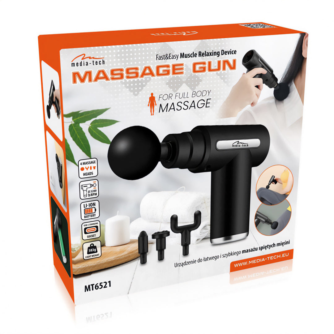 Massager for easy and quick massage of tense muscles, Media-tech, 4 interchangeable massage heads, MT6521
