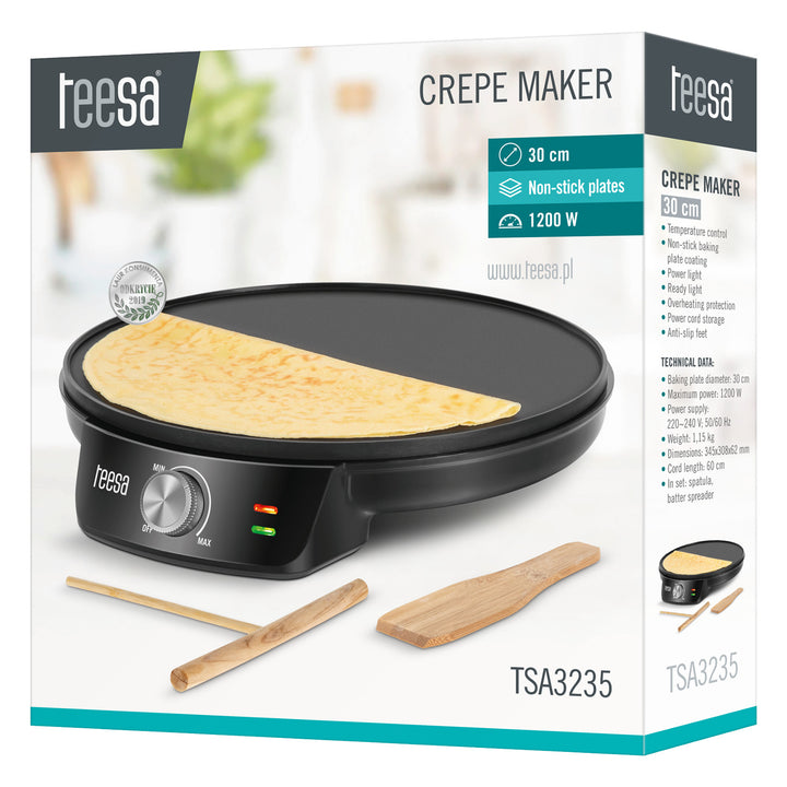 Teesa pancake maker, electric pancake pan, plate diameter 30 cm, power 1200 W, TSA3235