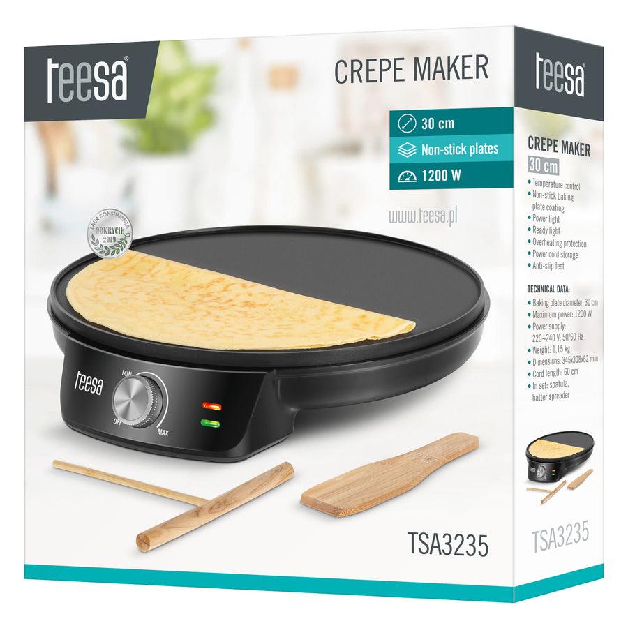 Teesa pancake maker, electric pancake pan, plate diameter 30 cm, power 1200 W, TSA3235
