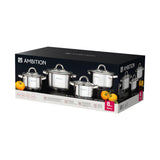 Ambition cookware set, stainless steel, 8 pieces, thick bottom, Berry