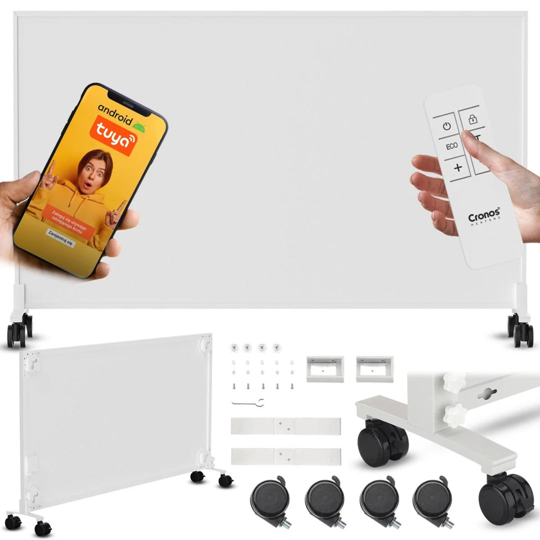 Cronos infrared heater, 800W, ideal for allergy sufferers, matte surface, ultra-thin, built-in thermostat and remote control via phone or remote control, Carbon P800 TWP