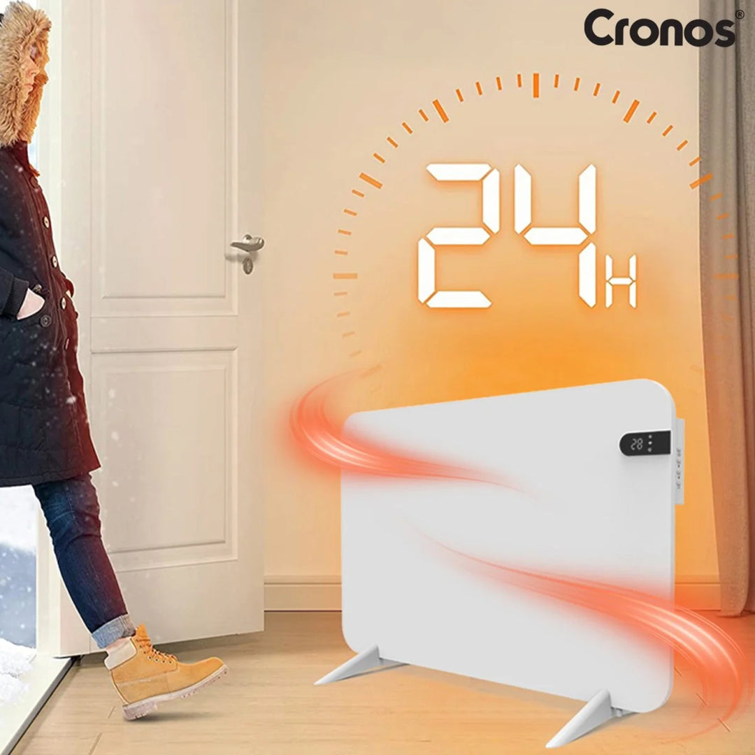 Cronos electric heater, white, 450W power, heats rooms up to 14m2, built-in thermostat, remote control, open window detection function, legs included, WFH-450TW