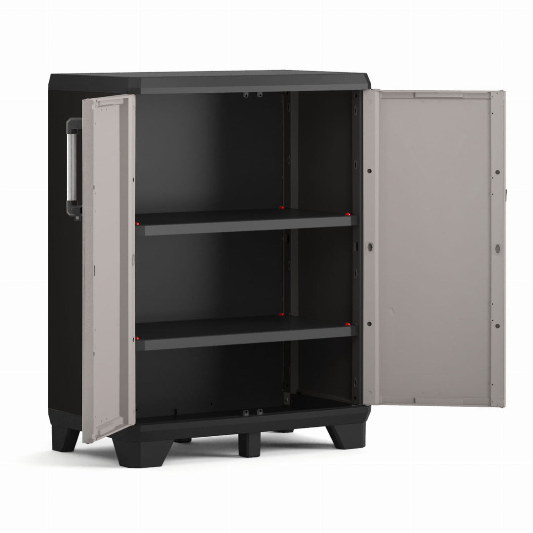 Keter low cabinet, adjustable shelves, reinforced construction, color: gray/black, Pro