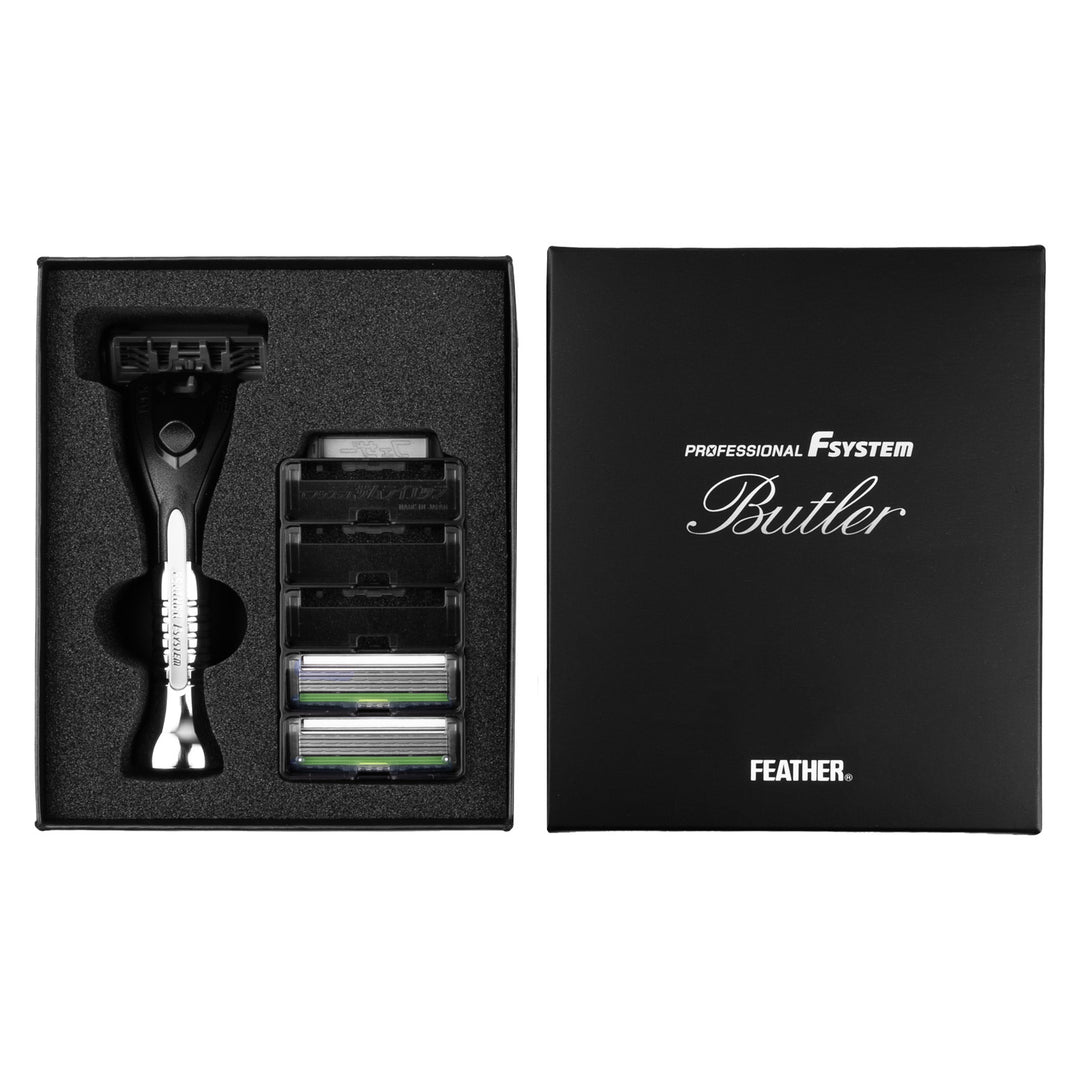 Feather Butler PF-BT razor with replaceable blades, 3 cartridges