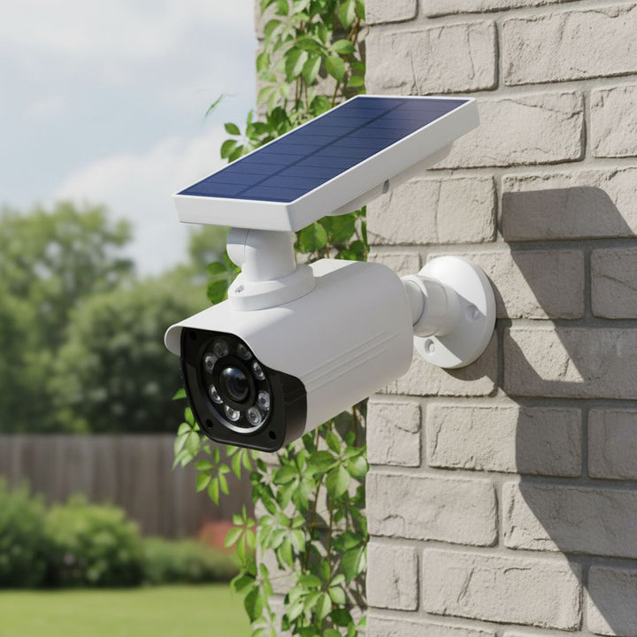 Solar camera dummy, flashing LED, motion sensor, LED lighting, free sticker, SOL1800S, 2 pieces