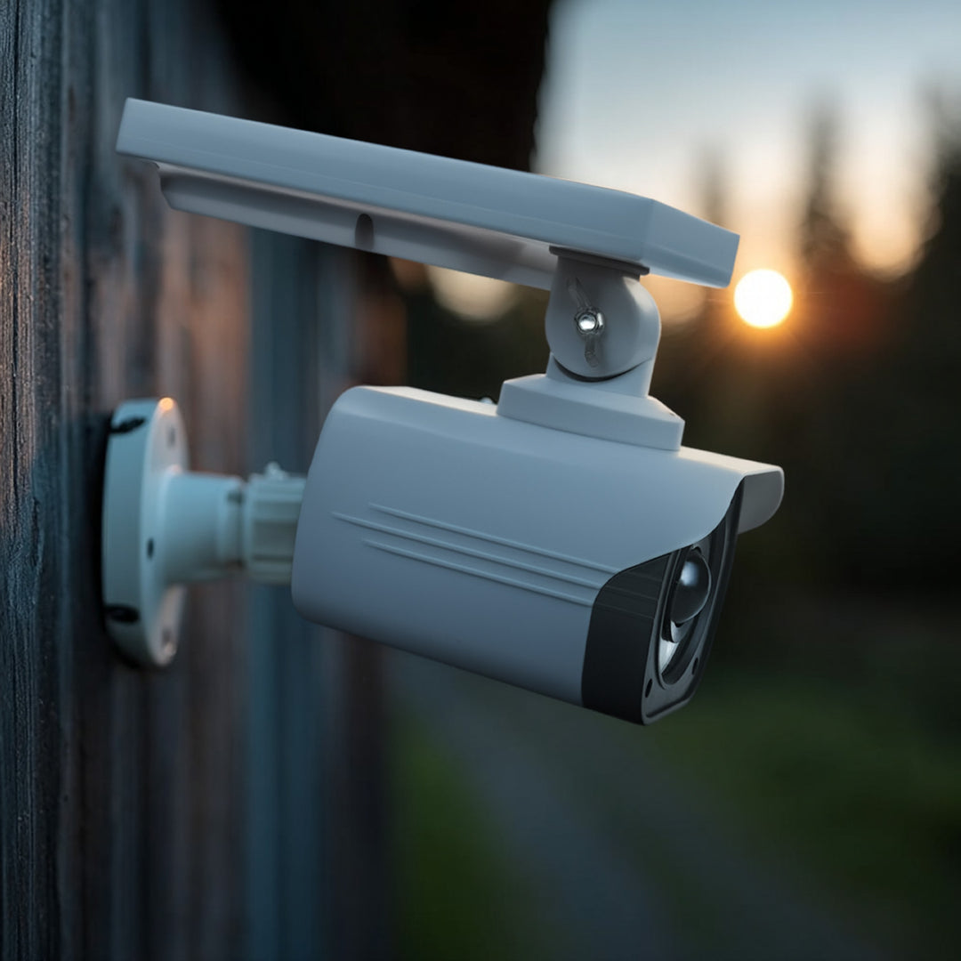 Solar camera dummy, flashing LED, motion sensor, LED lighting, free sticker, SOL1800S, 4 pieces