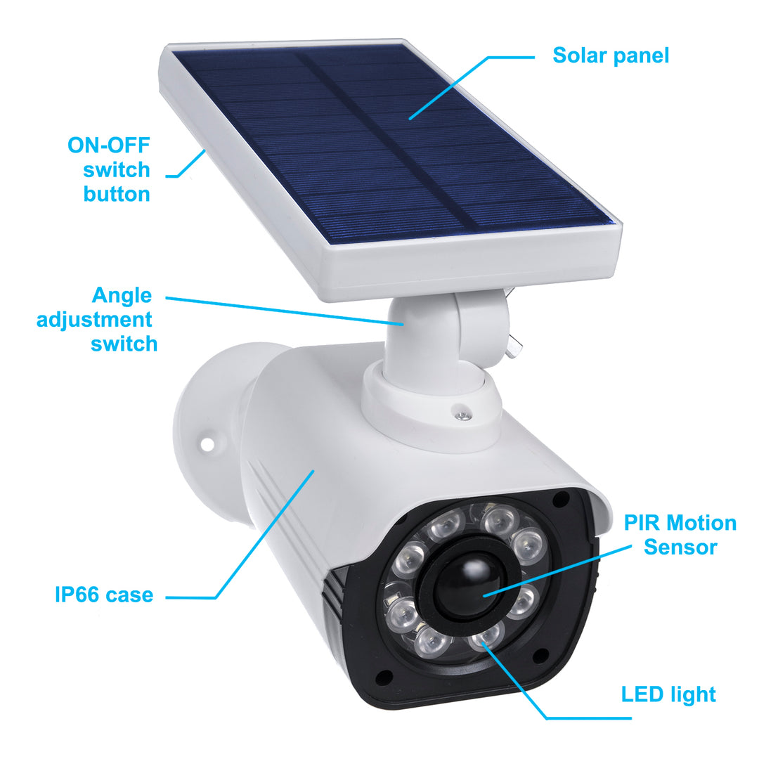 Solar camera dummy, flashing LED, motion sensor, LED lighting, free sticker, SOL1800S, 4 pieces