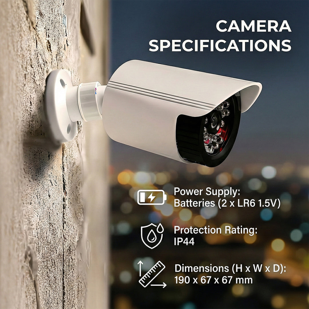 Set of two dummy tube cameras, IR LEDs, white, 2xAA power supply (included), ABS, IR1800 WT