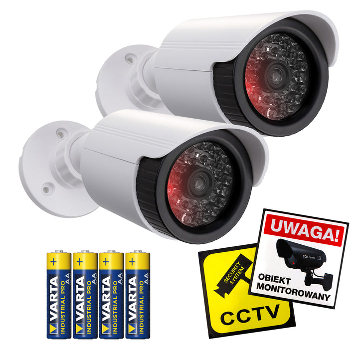 Set of two dummy tube cameras, IR LEDs, white, 2xAA power supply (included), ABS, IR1800 WT