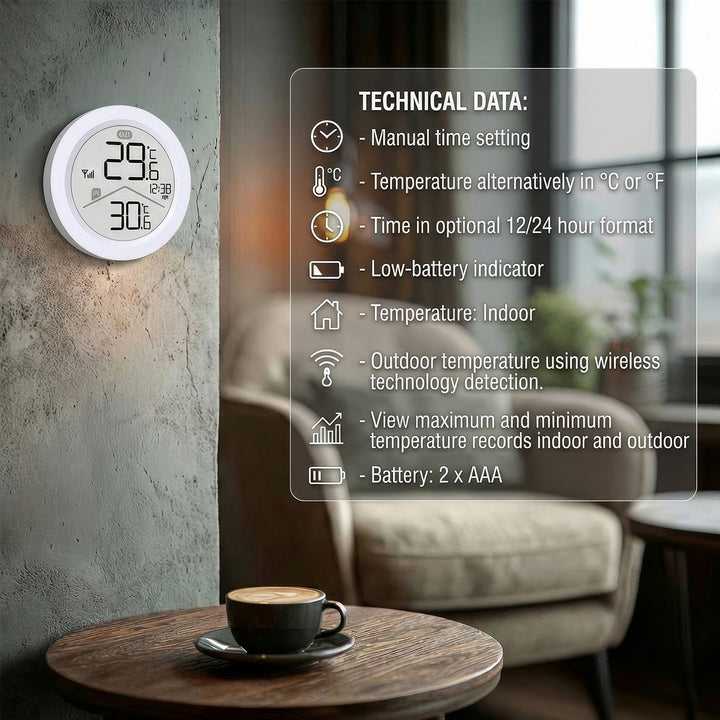 GreenBlue wireless weather station, IN/OUT temperature, clock, °C/°F selectable, range up to 60 m, GB162, 4x AAA battery