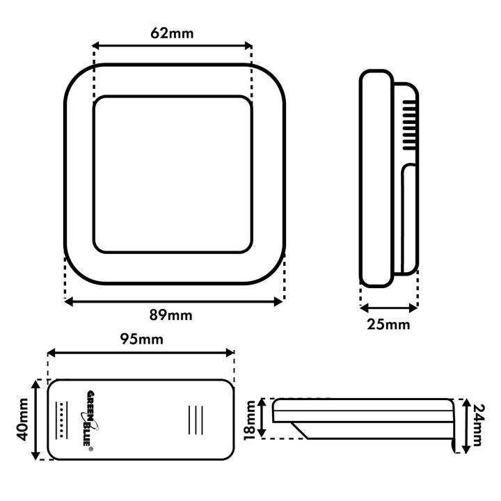 GreenBlue wireless weather station, temperature + humidity IN/OUT, clock + alarm + date, °C / °F selectable, range up to 60 m, GB169, 4x AAA battery