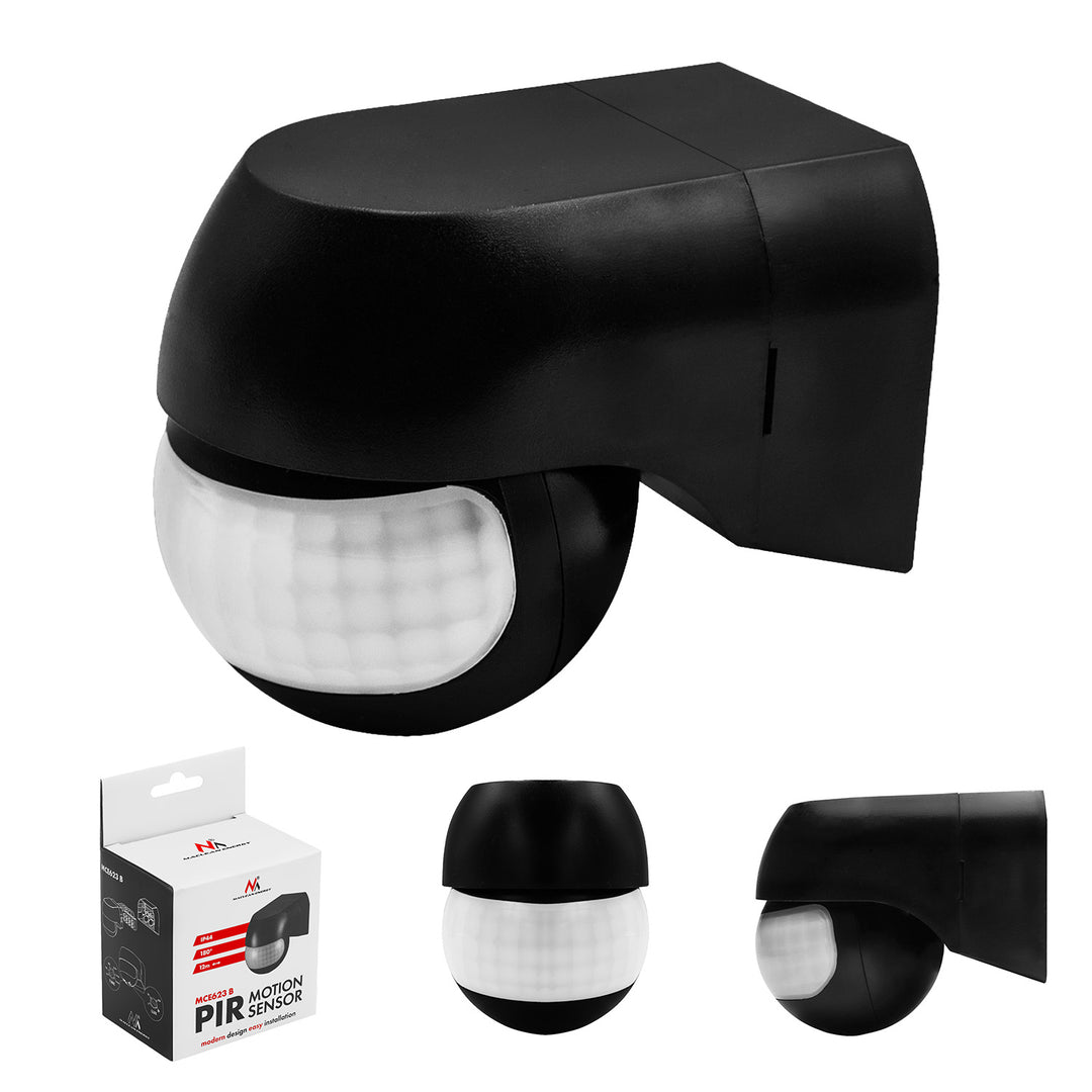 Maclean 12-24V PIR Motion Sensor, infrared, IP44, black, 12m range, max. load 60/120W, MCE623 B