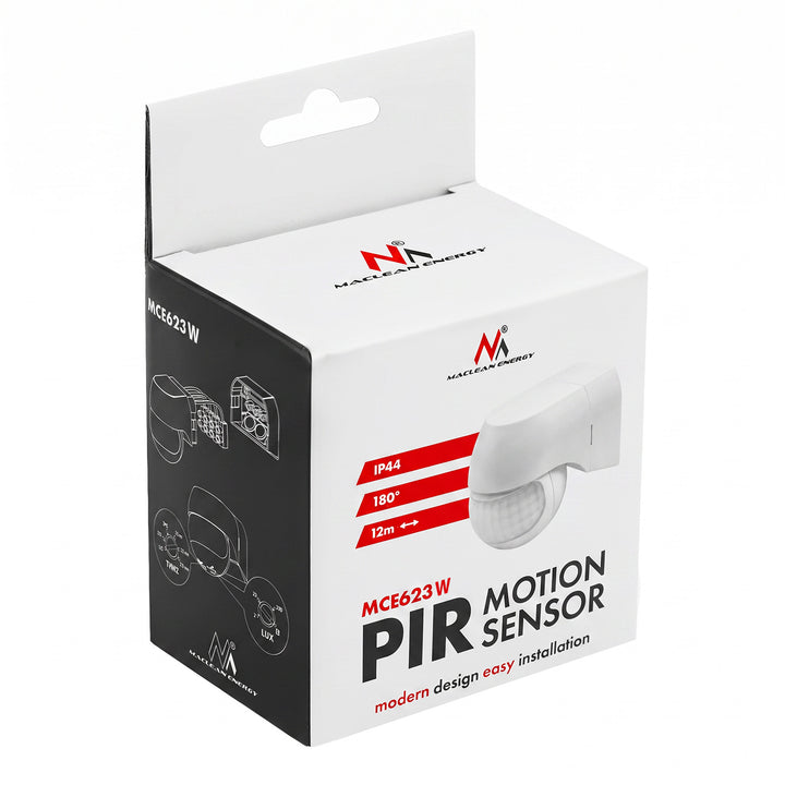 Maclean 12-24V PIR Motion Sensor, Infrared, IP44, White, 12m Range, Max. Load 60/120W, MCE623 W