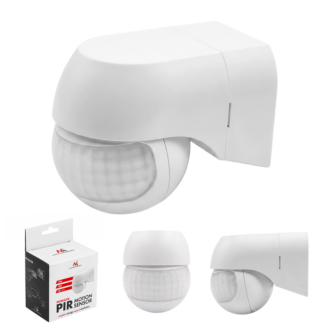 Maclean 12-24V PIR Motion Sensor, Infrared, IP44, White, 12m Range, Max. Load 60/120W, MCE623 W