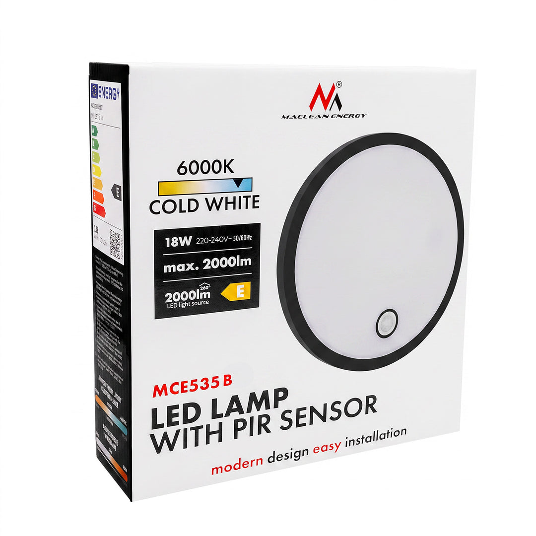 Maclean LED Light with Motion Sensor, PIR Sensor, Black, 10W/15W/18W, IP65, Color Temperature Adjustment 3000/4000/6000K, MCE535 B