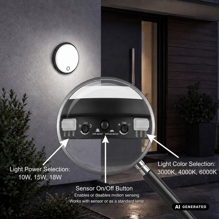 Maclean LED Light with Motion Sensor, PIR Sensor, Black, 10W/15W/18W, IP65, Color Temperature Adjustment 3000/4000/6000K, MCE535 B