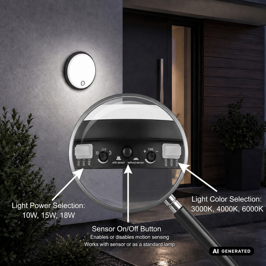 Maclean LED Light with Motion Sensor, PIR Sensor, Black, 10W/15W/18W, IP65, Color Temperature Adjustment 3000/4000/6000K, MCE535 B