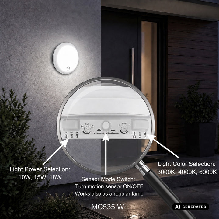 Maclean LED Lamp with Motion Sensor, PIR Sensor, White, 10W/15W/18W, IP65, Adjustable Color Temperature 3000K/4000K/6000K, MCE535 W