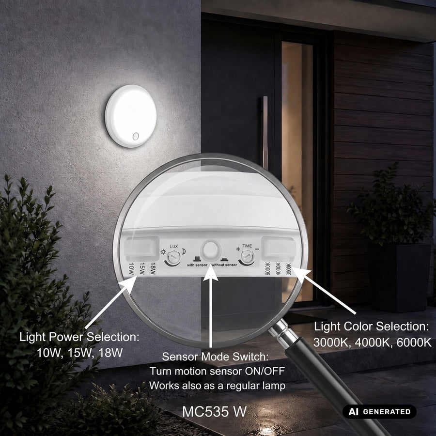 Maclean LED Lamp with Motion Sensor, PIR Sensor, White, 10W/15W/18W, IP65, Adjustable Color Temperature 3000K/4000K/6000K, MCE535 W