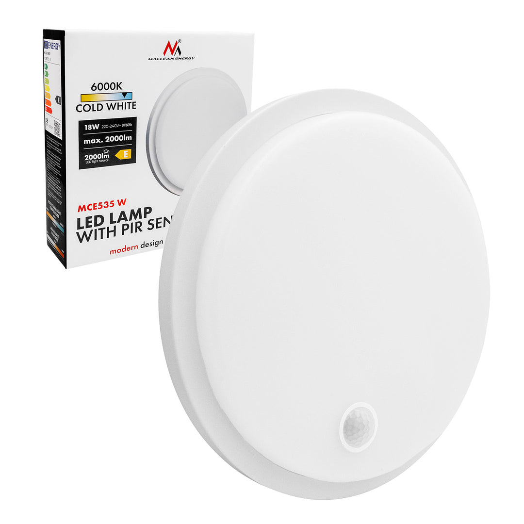 Maclean LED Lamp with Motion Sensor, PIR Sensor, White, 10W/15W/18W, IP65, Adjustable Color Temperature 3000K/4000K/6000K, MCE535 W