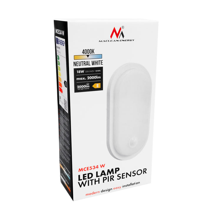 Maclean LED Light with Motion Sensor, PIR Sensor, White, 10W/15W/18W, IP65, Color Temperature Adjustable (3000K/4000K/6000K), MCE534 W