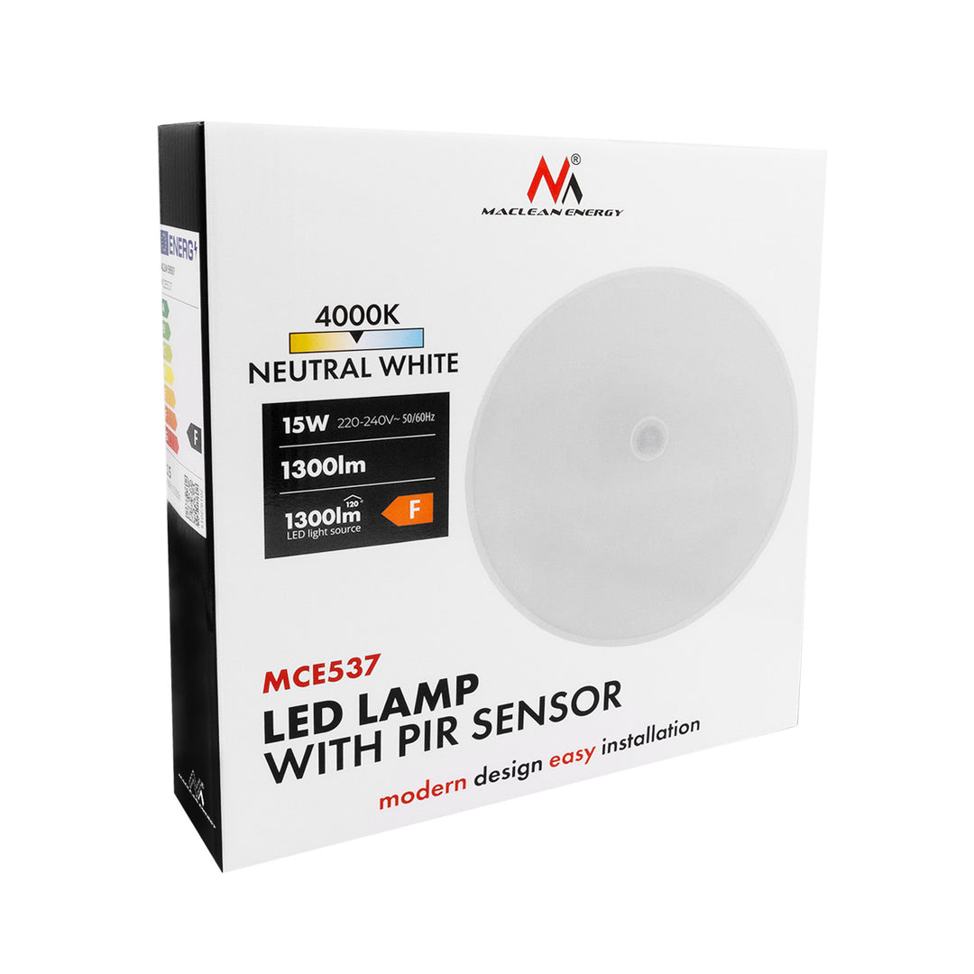 Maclean LED Ceiling Light with PIR Sensor, 15W, 1300 lm, IP54, 220–240 V~ 50/60 Hz, MCE537