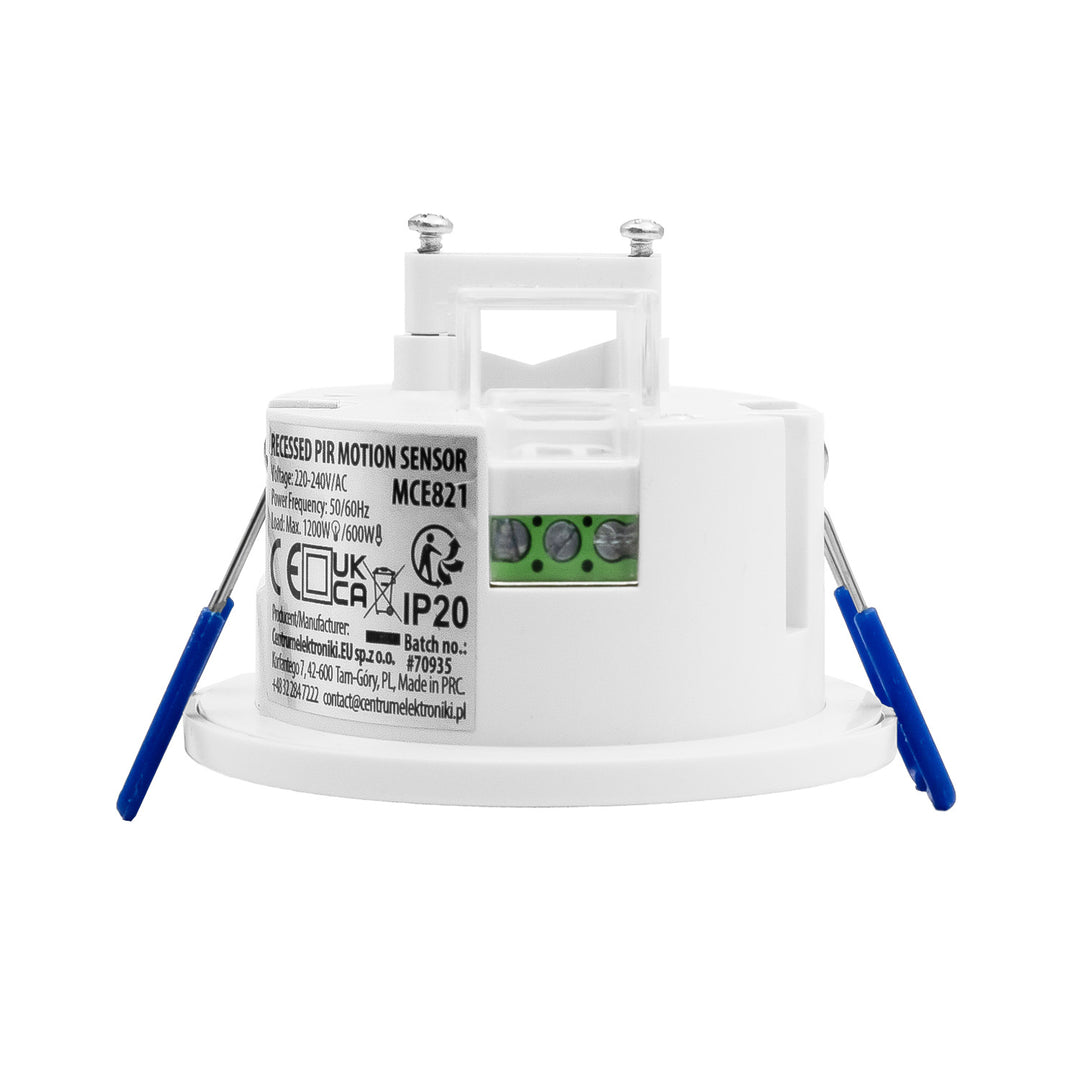 Maclean PIR Motion Sensor, Flush-Mount, 8 m Range, 600 W/1200 W, 220–240 V AC, 50/60 Hz, MCE821