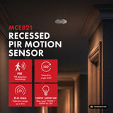 Maclean PIR Motion Sensor, Flush-Mount, 8 m Range, 600 W/1200 W, 220–240 V AC, 50/60 Hz, MCE821