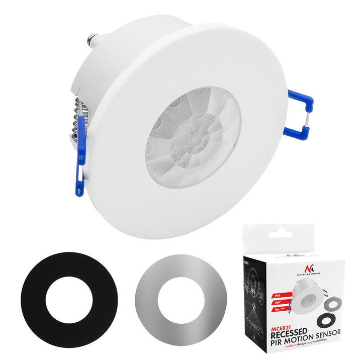 Maclean PIR Motion Sensor, Flush-Mount, 8 m Range, 600 W/1200 W, 220–240 V AC, 50/60 Hz, MCE821