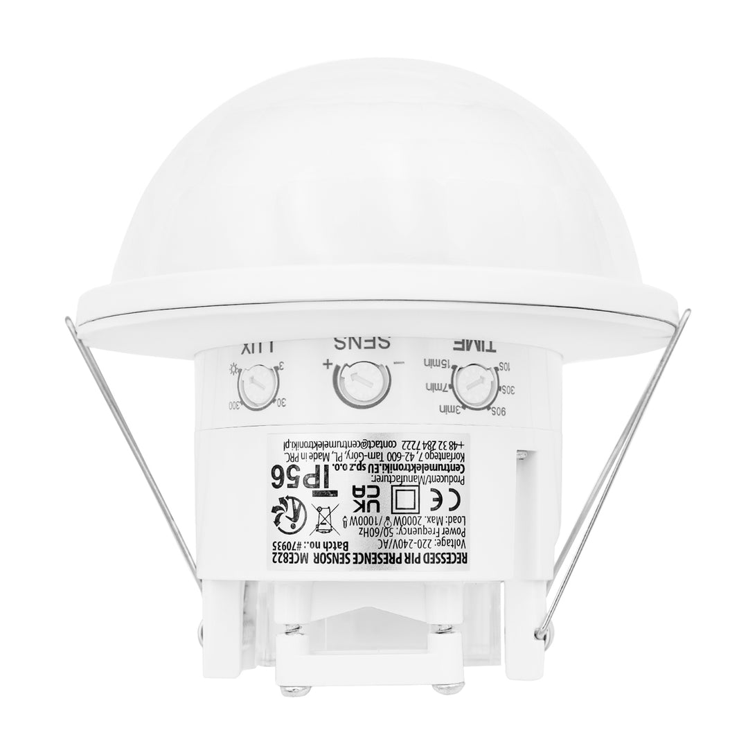 Maclean PIR Motion Sensor, flush-mounted, detection range 10x40m, 1000W/2000W, 220-240V AC, 50/60Hz, IP54, MCE822