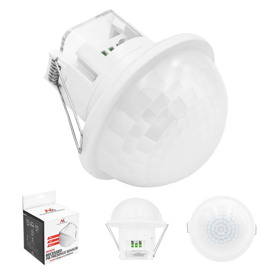 Maclean PIR Motion Sensor, flush-mounted, detection range 10x40m, 1000W/2000W, 220-240V AC, 50/60Hz, IP54, MCE822