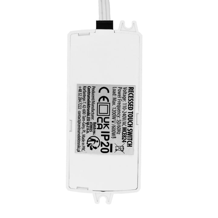 Maclean Flush-Mount Touch Switch, <40 mm, 110–240 V AC, max. load 600 W for LEDs, MCE824