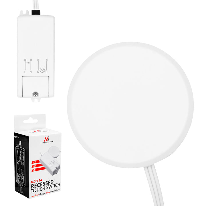 Maclean Flush-Mount Touch Switch, <40 mm, 110–240 V AC, max. load 600 W for LEDs, MCE824