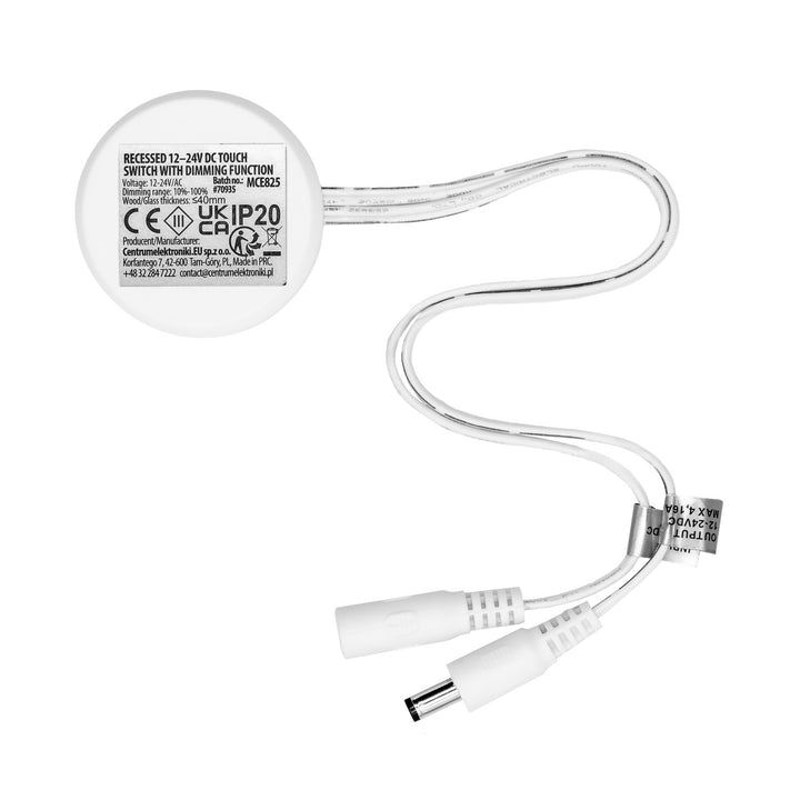 Maclean Flush-Mount Touch Switch, <40 mm, 12–24 V DC, max. load 48/96 W, MCE825