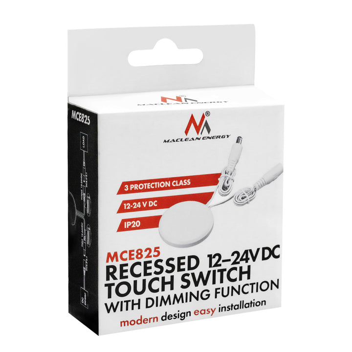 Maclean Flush-Mount Touch Switch, <40 mm, 12–24 V DC, max. load 48/96 W, MCE825