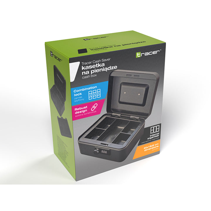 Tracer cash box, carrying handle, hidden compartment, black, Cash Saver