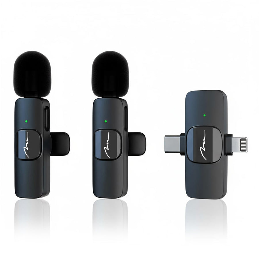 MICRO-MIC DUO - 2x wireless lapel microphone (set), clip-on, iOS & Android (OTG), mini, super-sensitive. USB-C & LIGHTNING, Mediatech