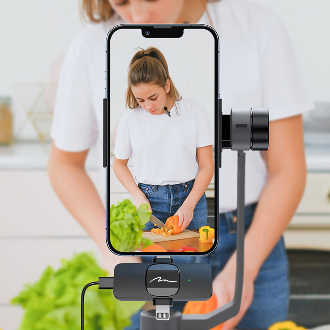 MICRO-MIC DUO - 2x wireless lapel microphone (set), clip-on, iOS & Android (OTG), mini, super-sensitive. USB-C & LIGHTNING, Mediatech