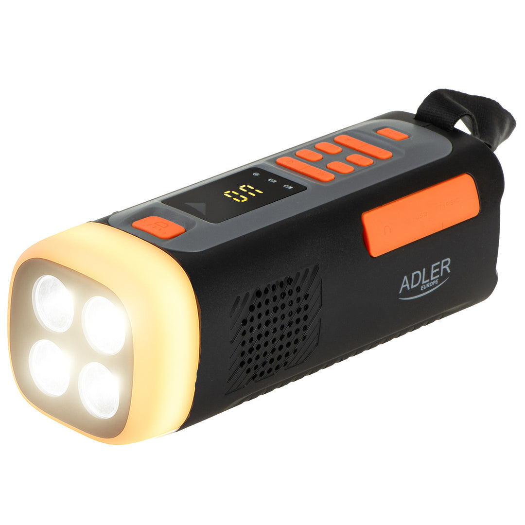 Adler emergency radio, with solar panel, crank and power bank, Bluetooth 5.0, 4W LED flashlight, 4500 mAh, AD 1920