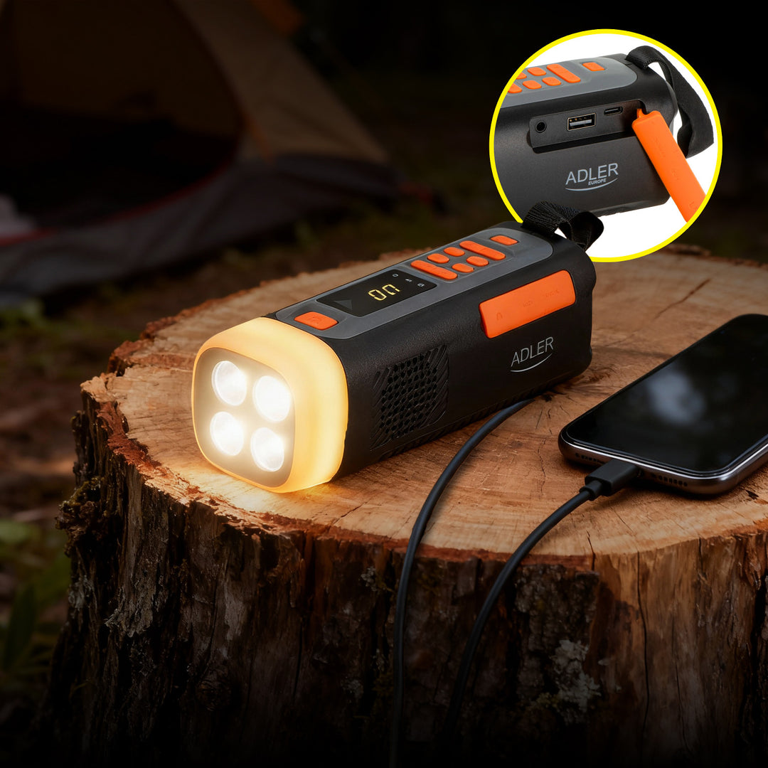 Adler emergency radio, with solar panel, crank and power bank, Bluetooth 5.0, 4W LED flashlight, 4500 mAh, AD 1920