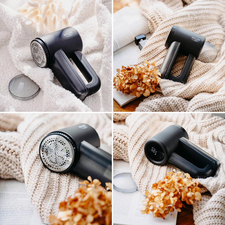 Adler fabric shaver, LCD display, 3 operating speeds, black, AD 9617 black