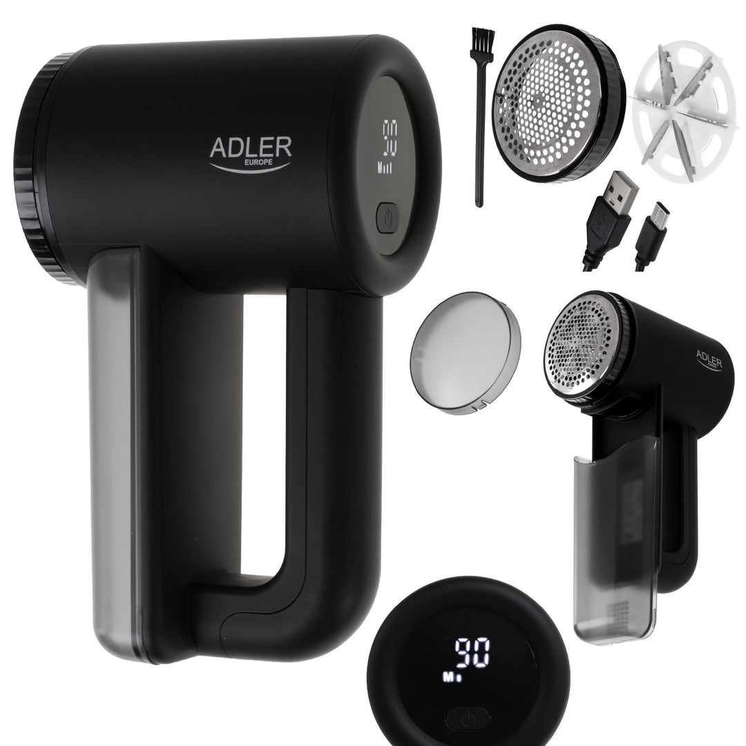 Adler fabric shaver, LCD display, 3 operating speeds, black, AD 9617 black